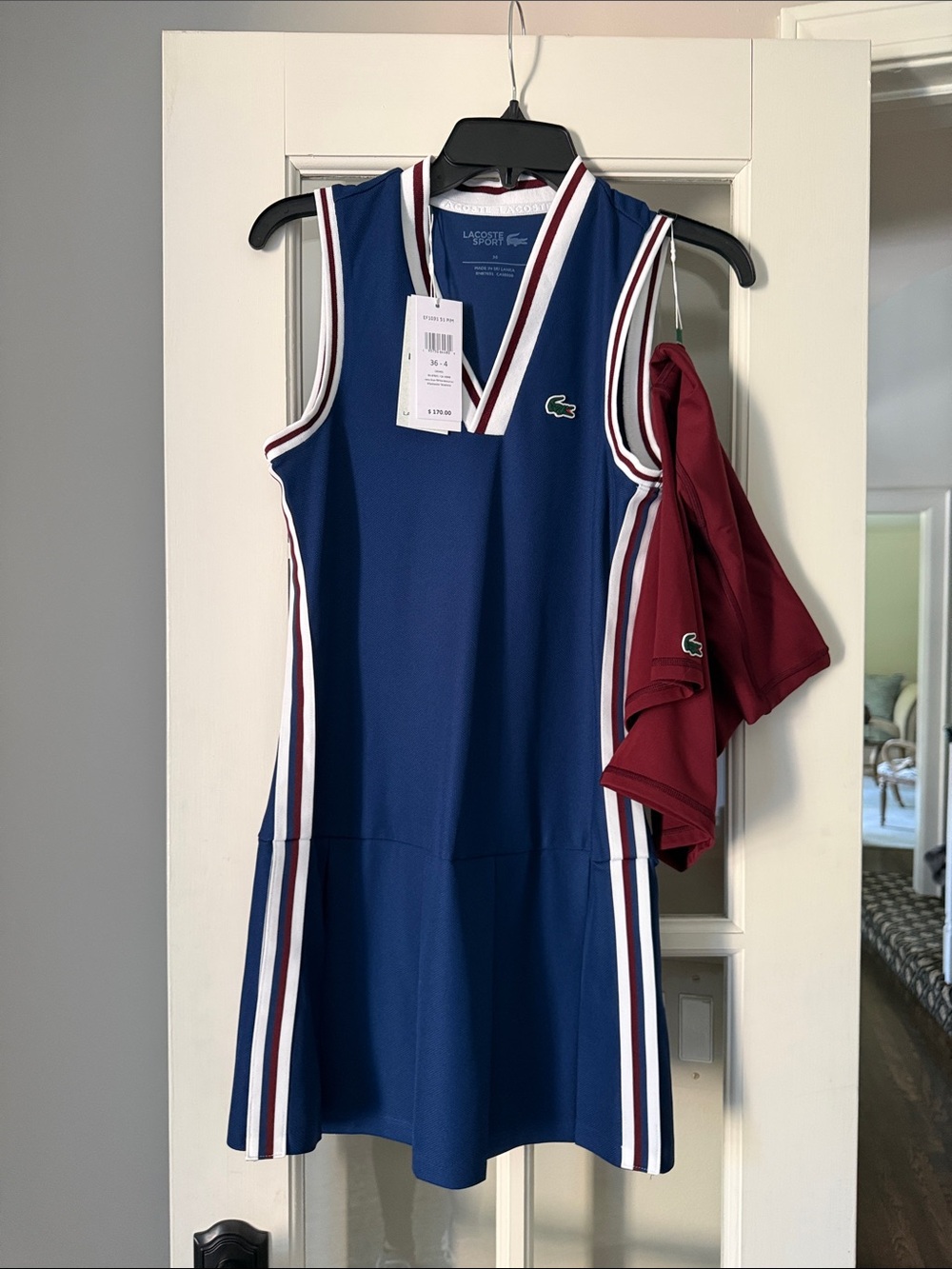 Lacoste Navy Tennis Dress with White & Burgundy Stripes